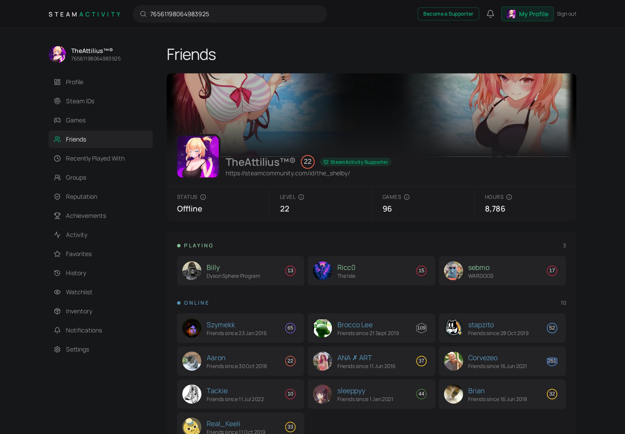 SteamActivity Friends view