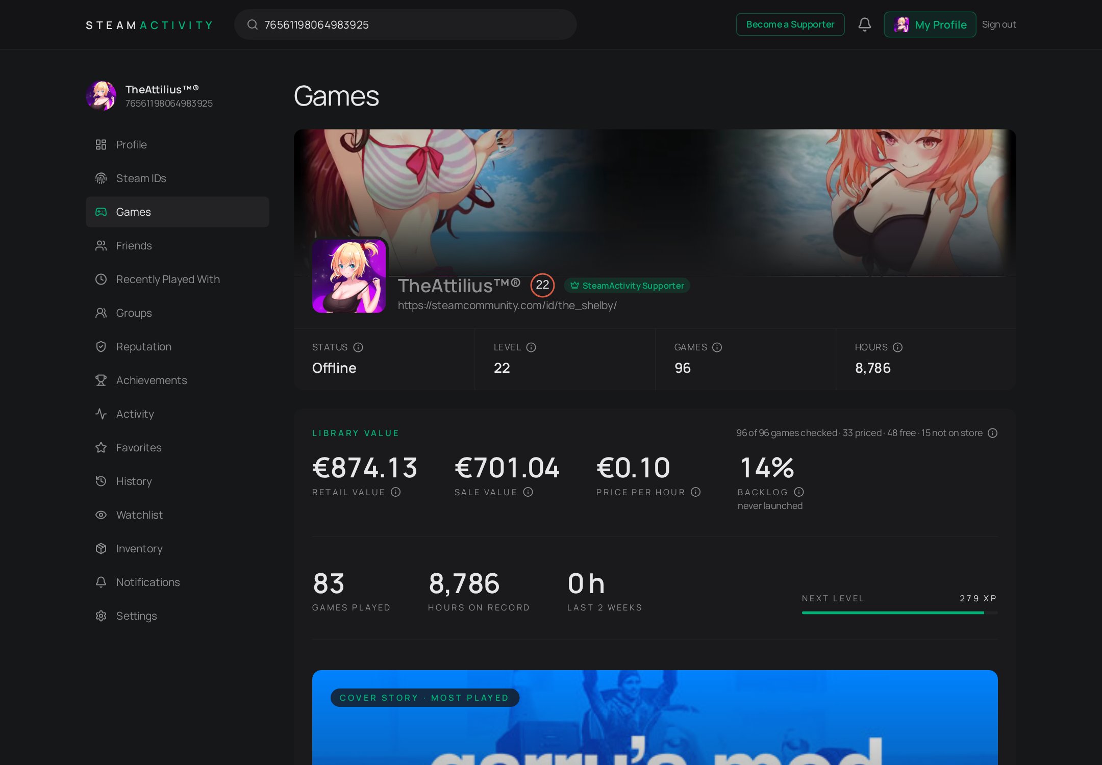 SteamActivity Games view